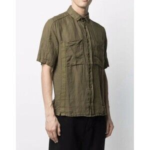 Mens Transit Creased-Effect Linen Shirt In Green Size Medium Msrp $246